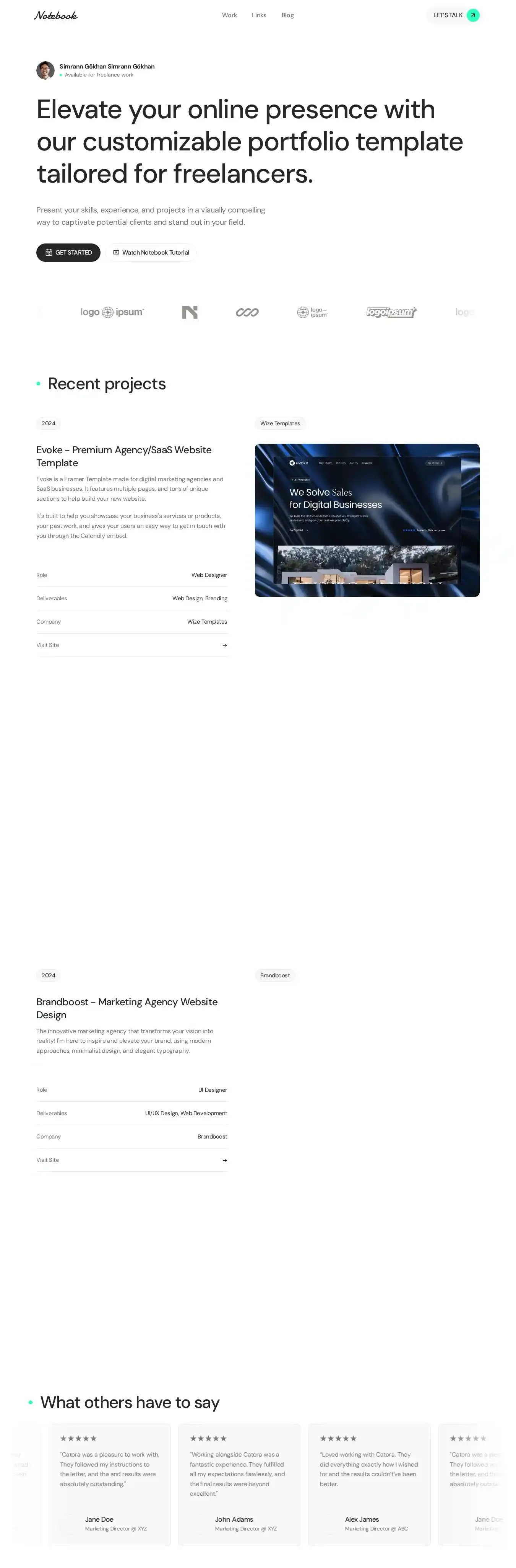 Notebook home page on desktop