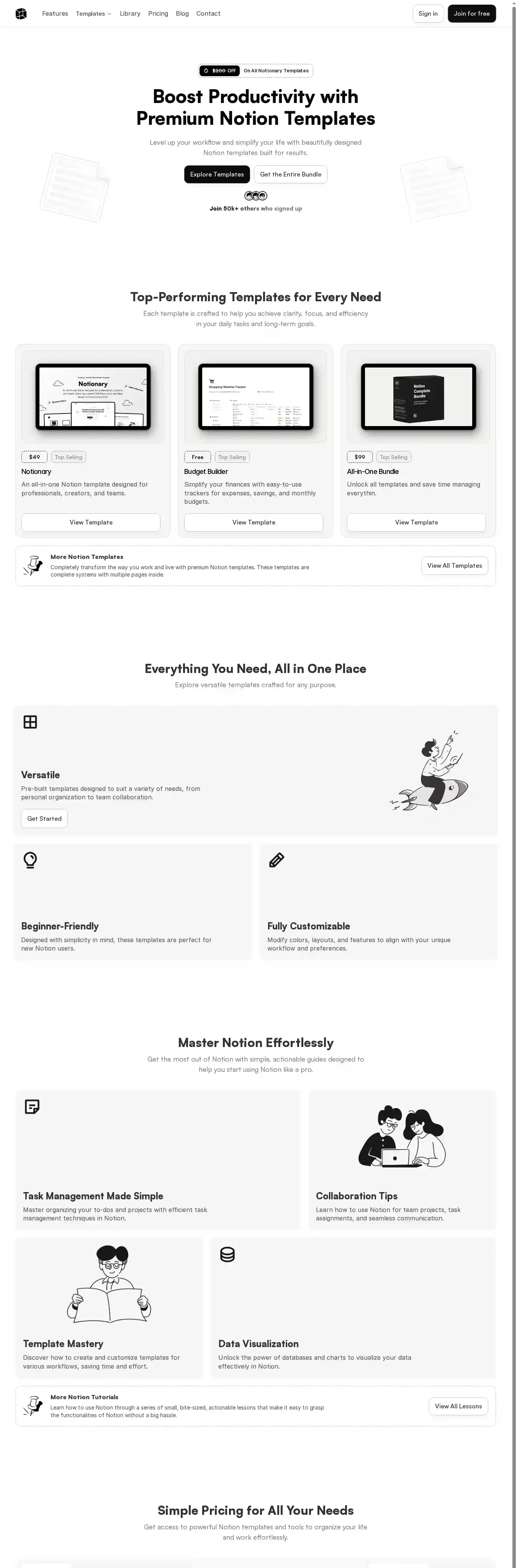 Notionary home page on desktop