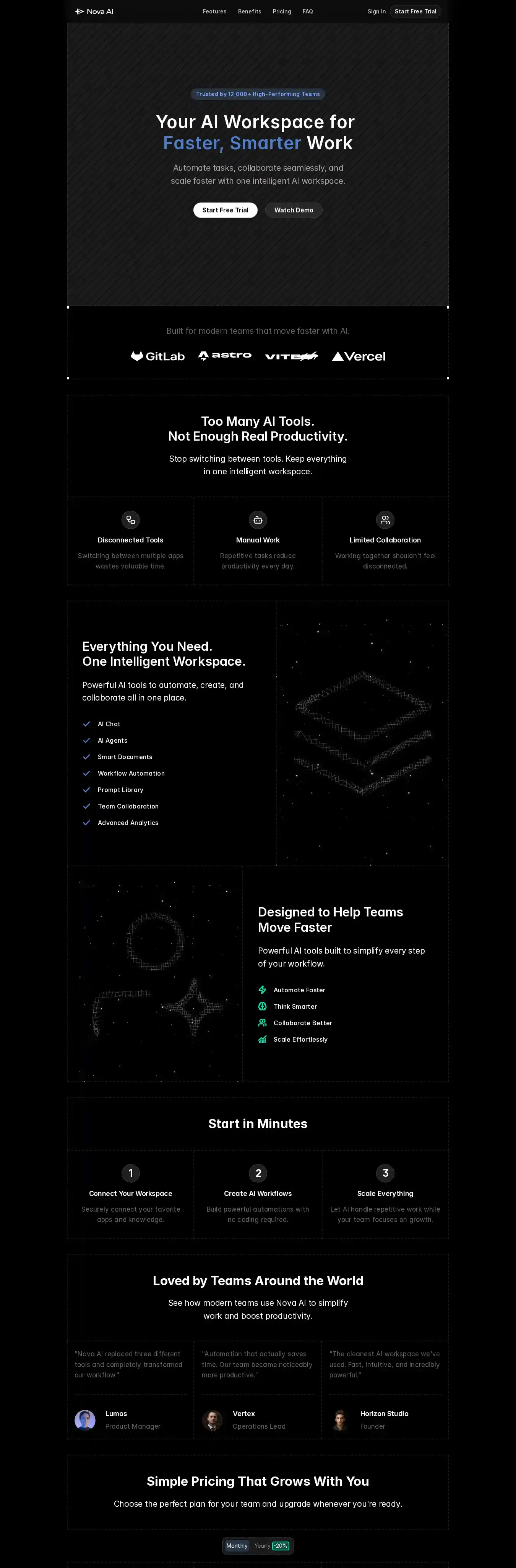 Novaaa home page on desktop