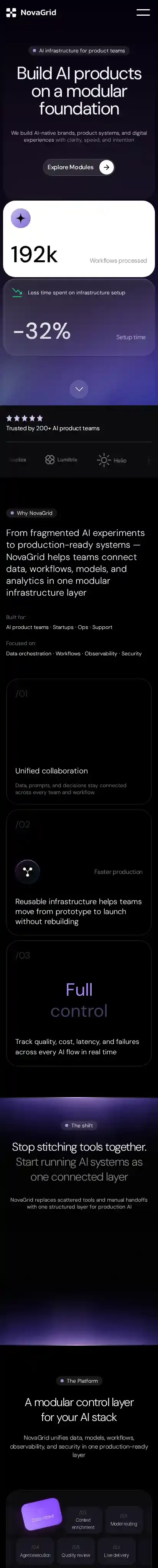 NovaGrid home page on mobile