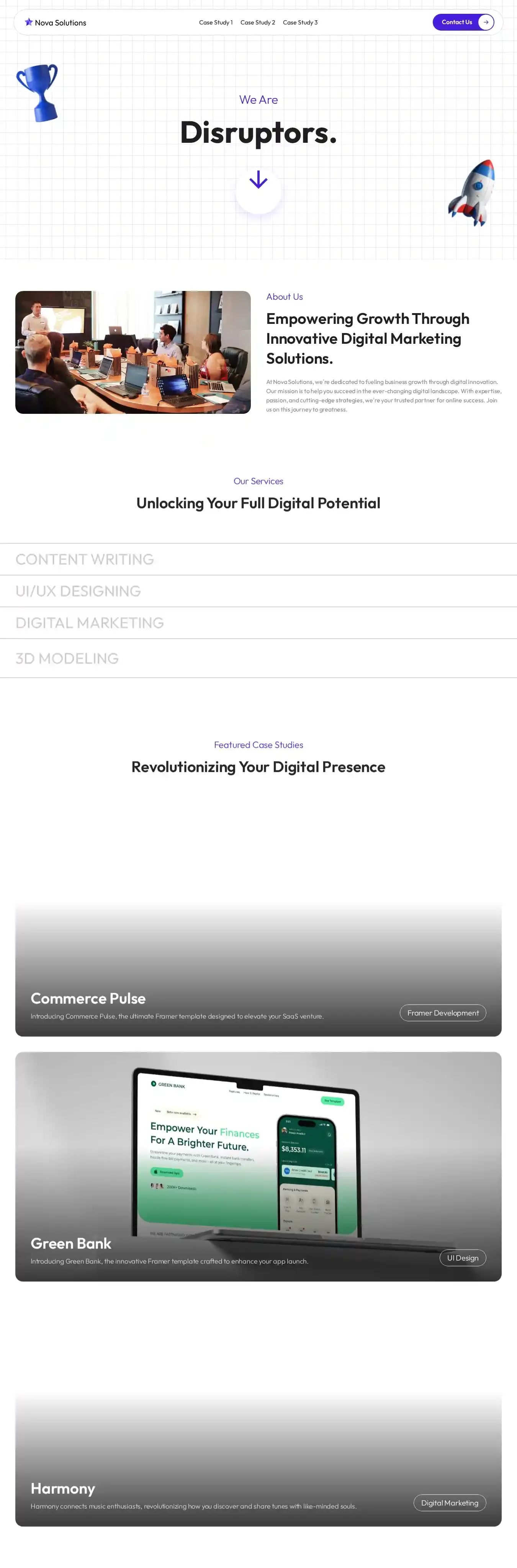 NovaSolutions home page on desktop