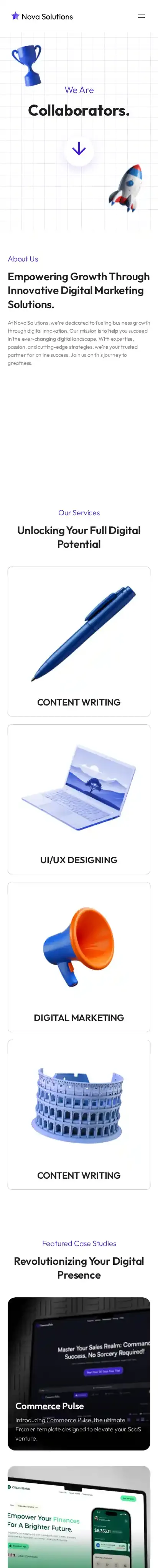 NovaSolutions home page on mobile