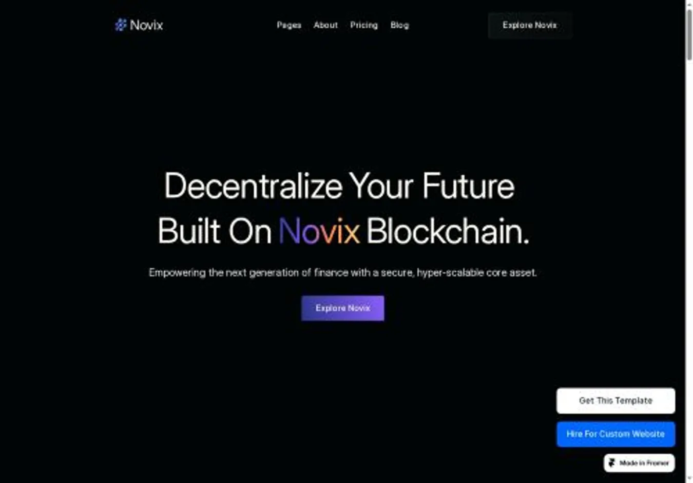 Novix home page on desktop