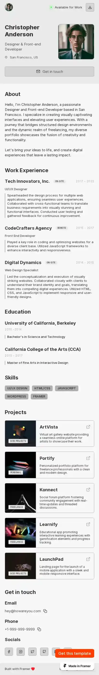 NuanceCV home page on mobile