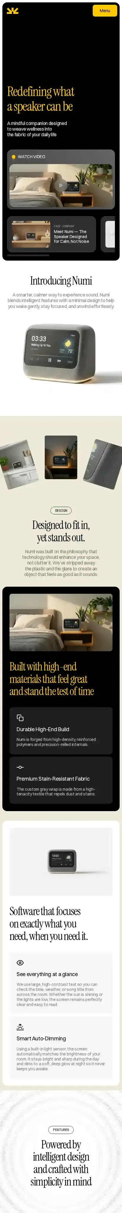 Numi home page on mobile