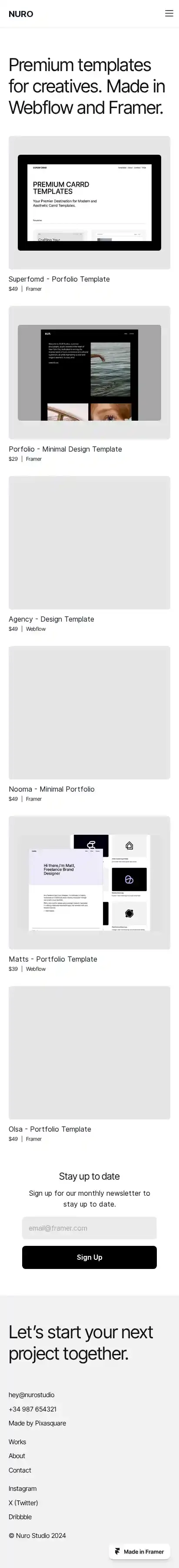 Nuro home page on mobile