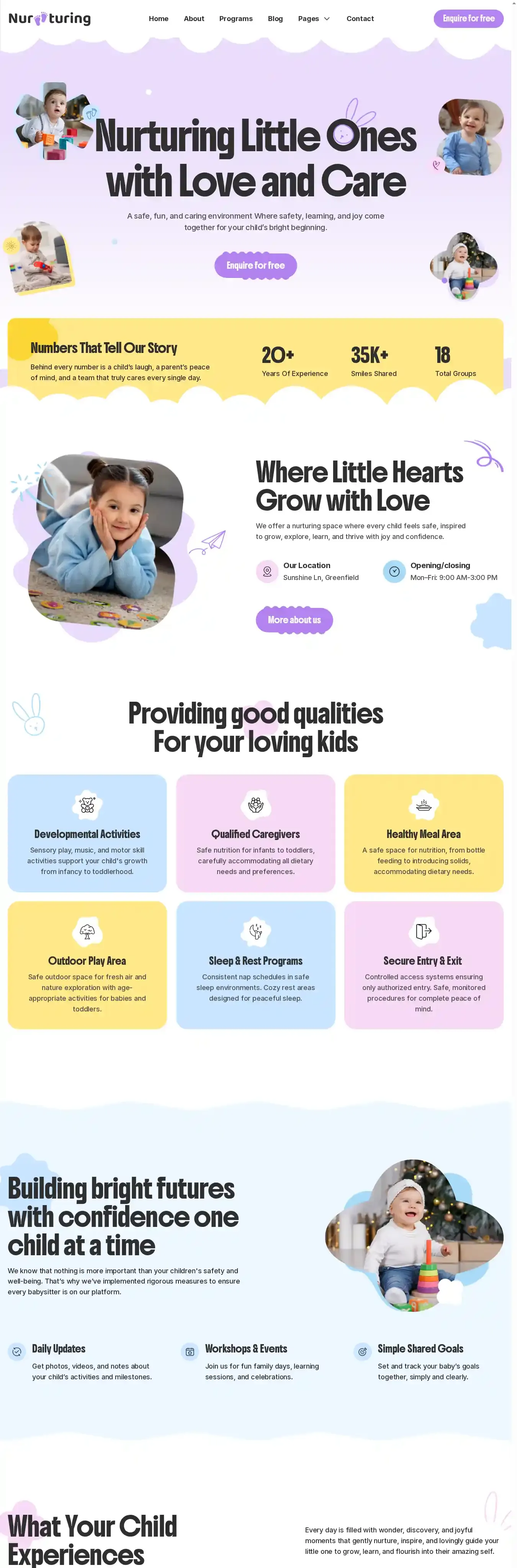 Nurturing home page on desktop