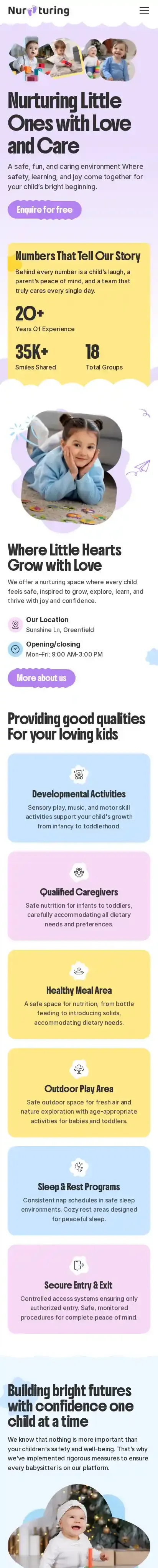 Nurturing home page on mobile