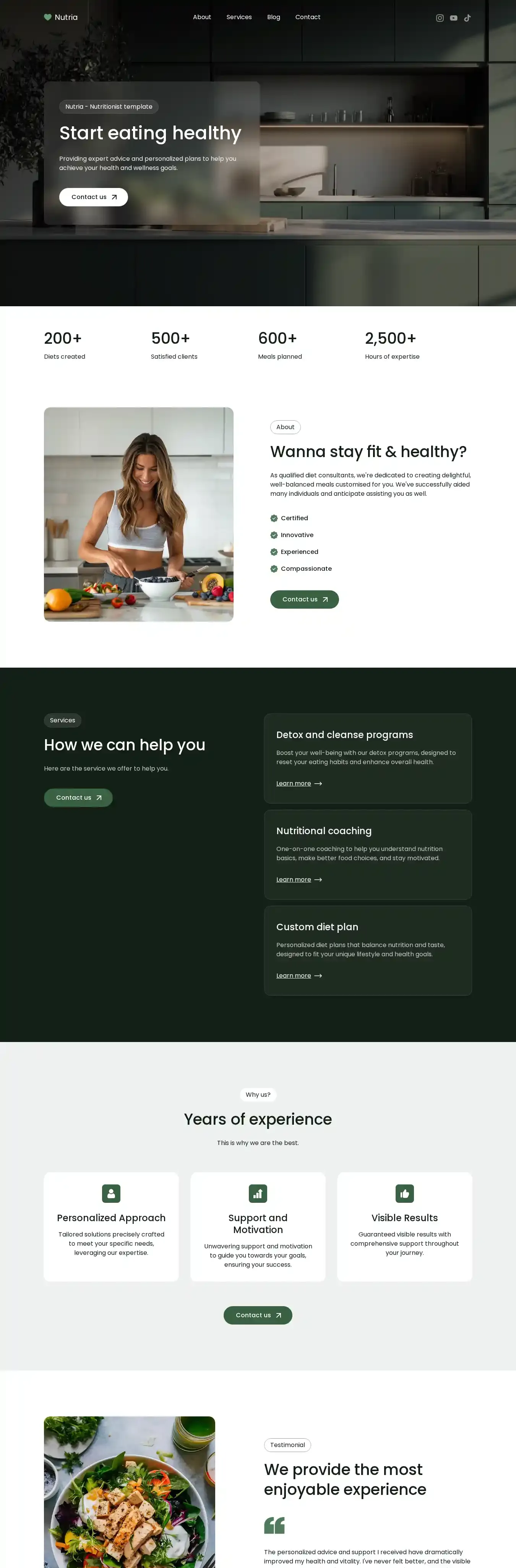 Nutria home page on desktop