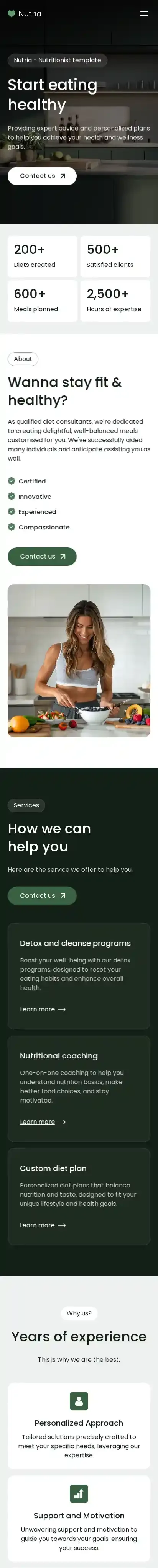 Nutria home page on mobile