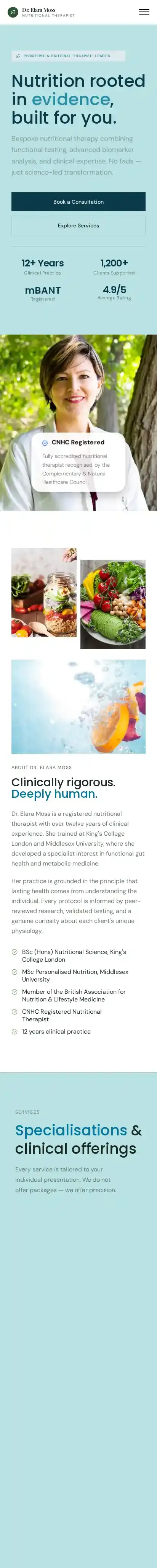 NutriTherapist home page on mobile