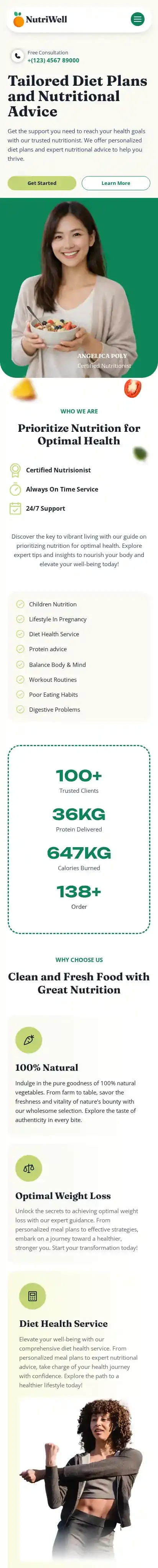 Nutriwell home page on mobile