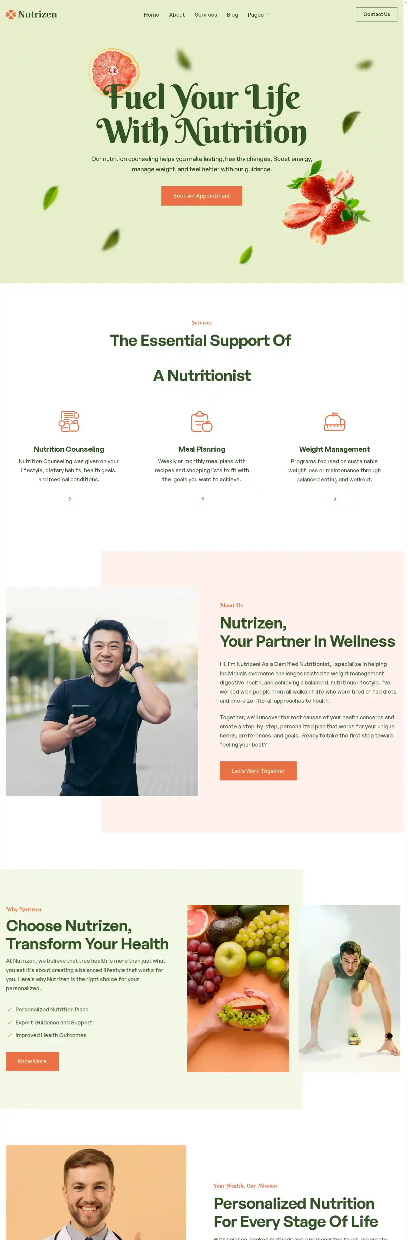 Nutrizen home page on desktop