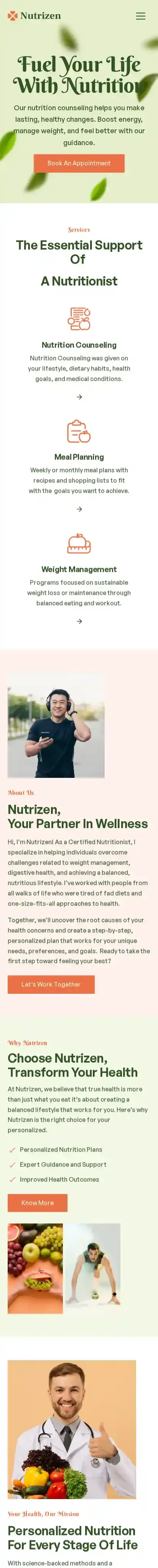 Nutrizen home page on mobile