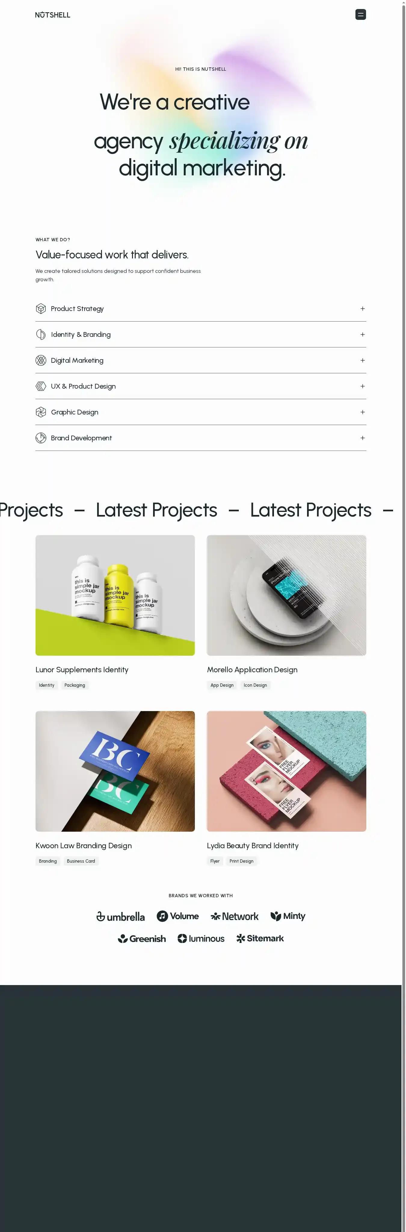 Nutshell home page on desktop