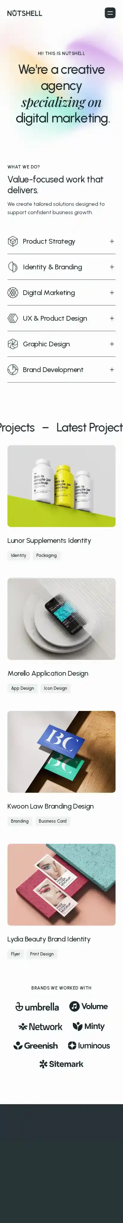Nutshell home page on mobile