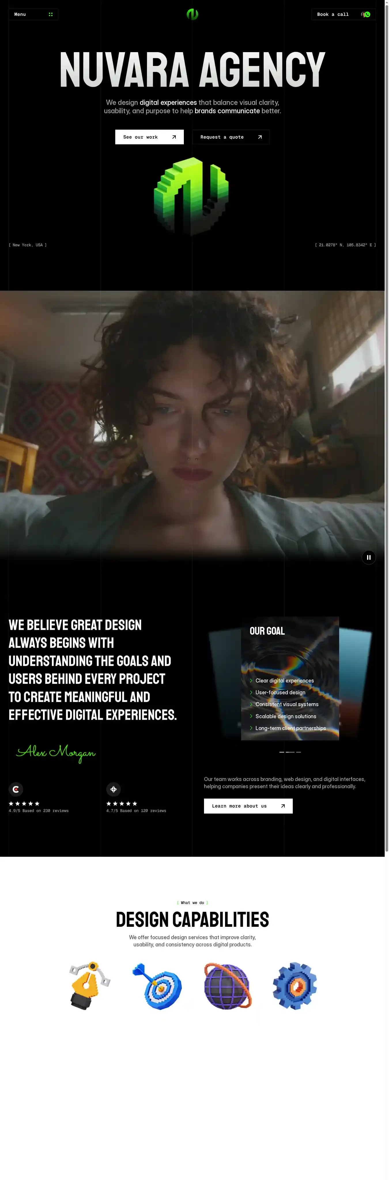 Nuvara home page on desktop