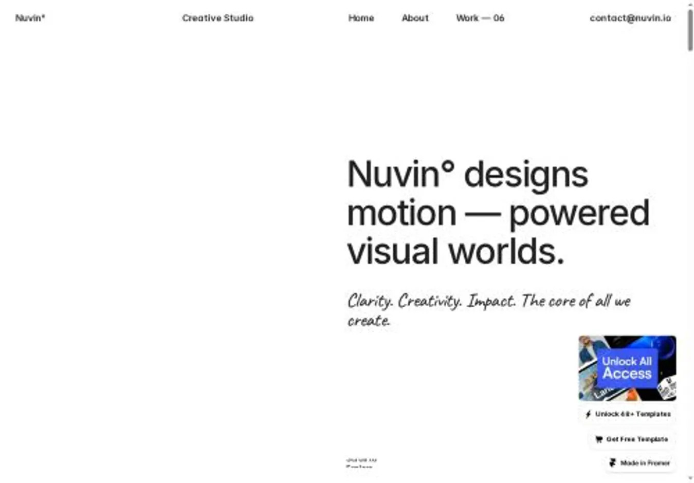Nuvin X home page on desktop