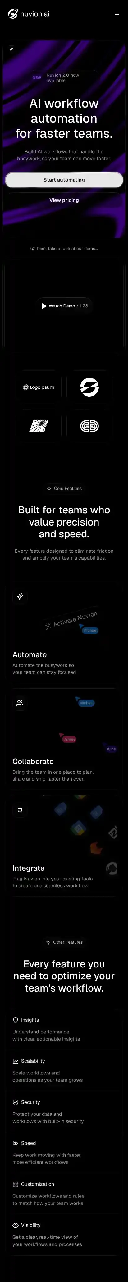 Nuvionai home page on mobile