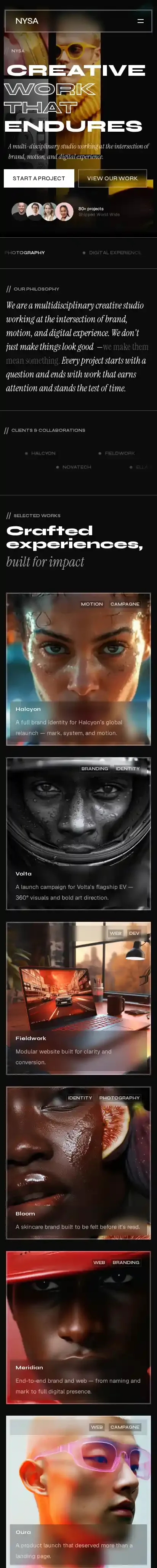 Nysa Studio home page on mobile