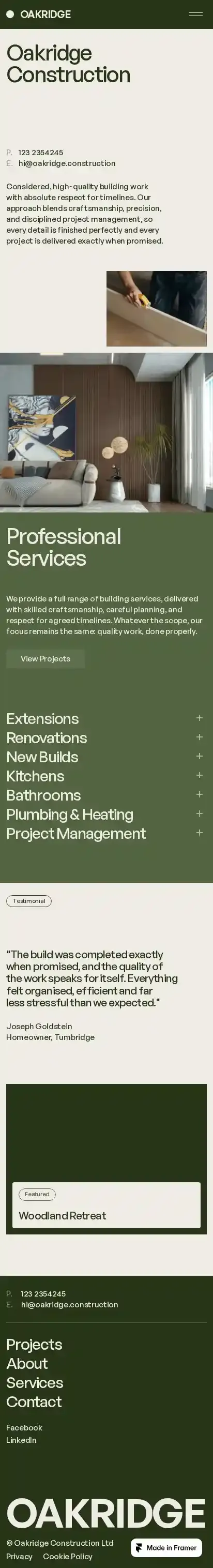 Oakridge home page on mobile