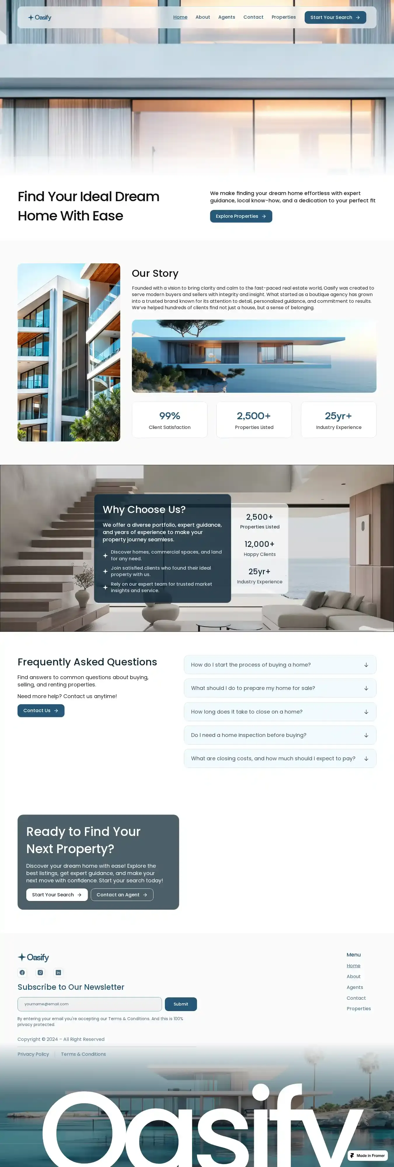 Oasify home page on desktop