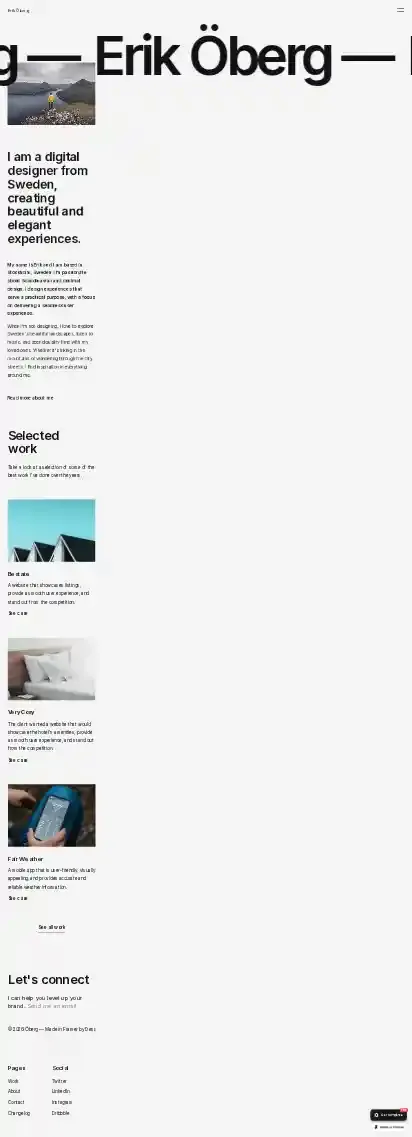 Öberg home page on mobile
