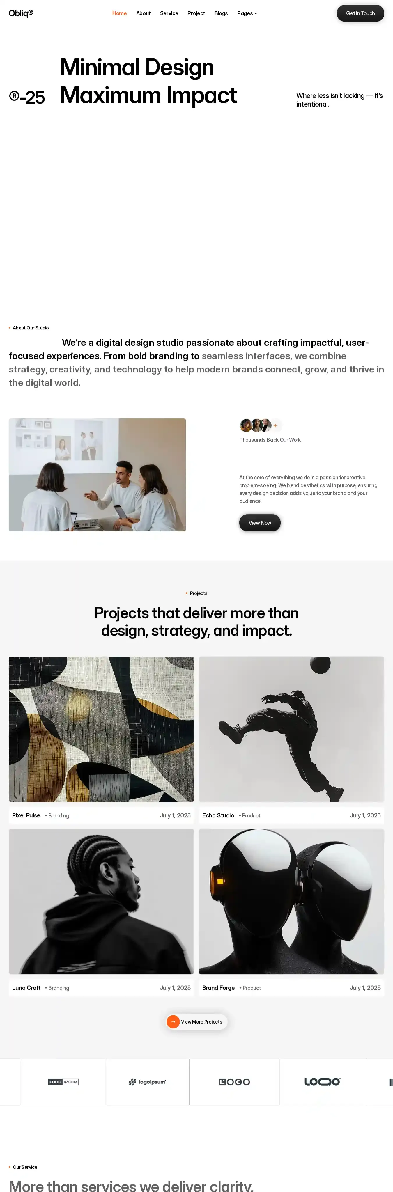 Obliq home page on desktop
