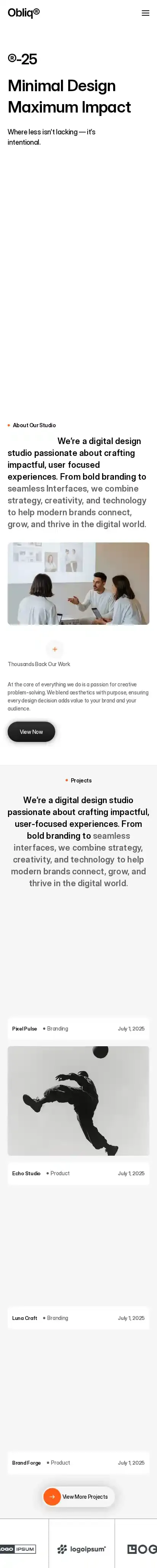 Obliq home page on mobile