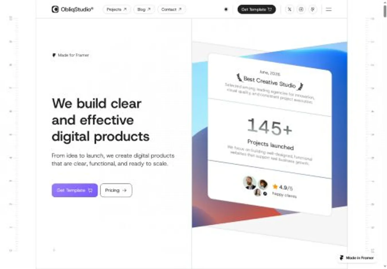 ObliqStudio® home page on desktop