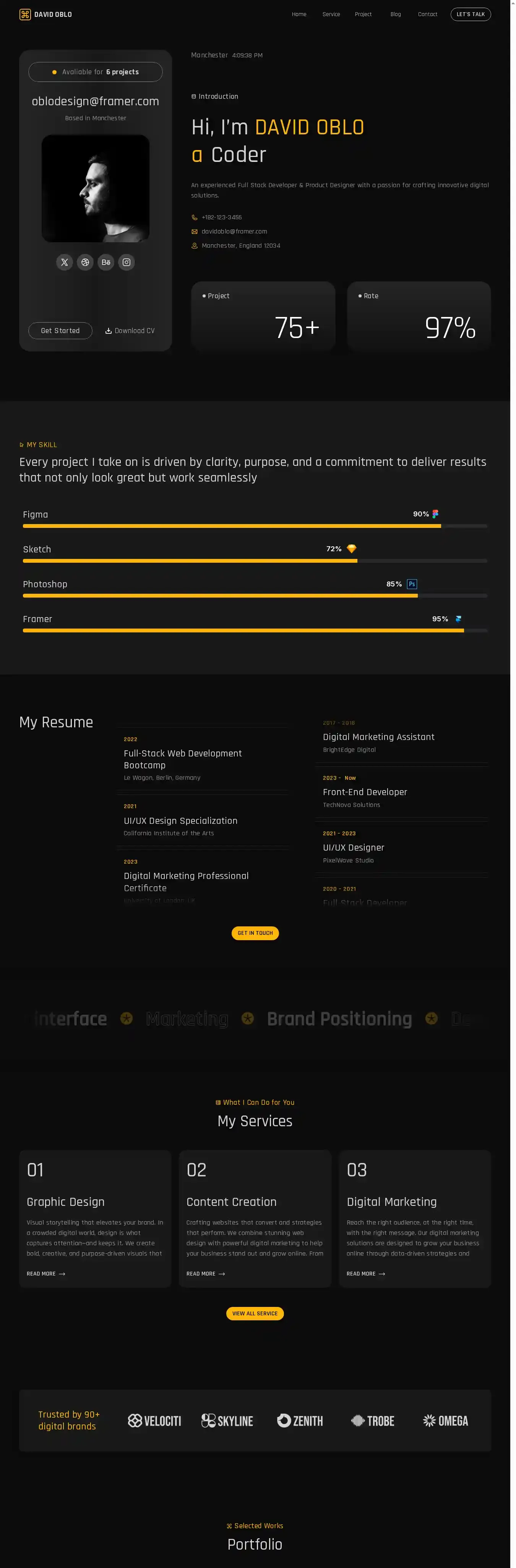 Oblo home page on desktop