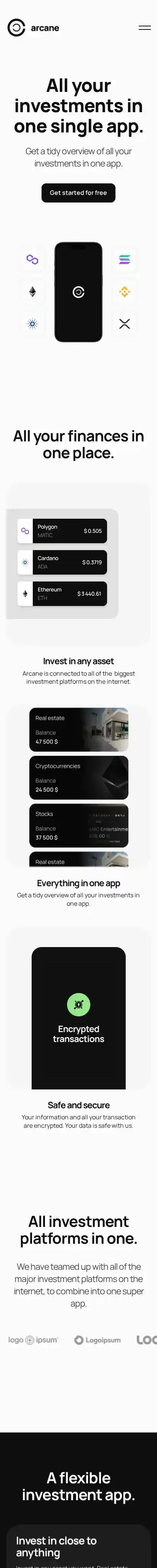Arcane home page on mobile