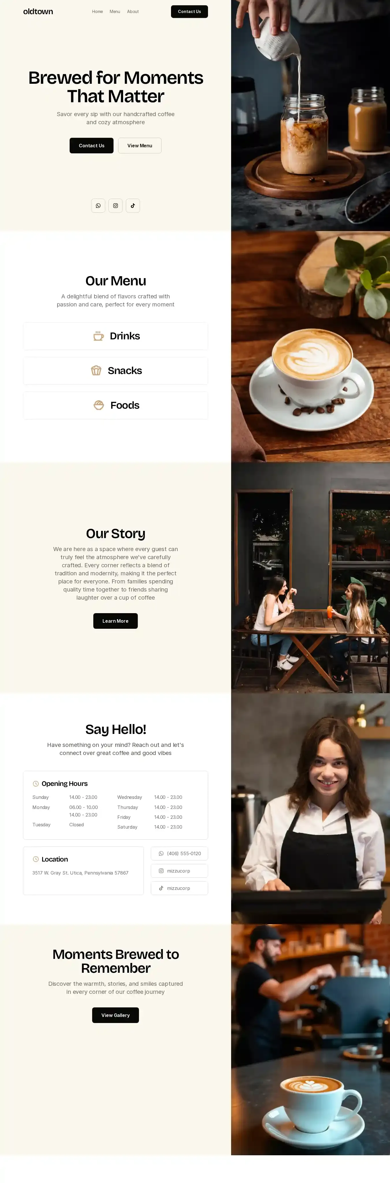 Oldtown Coffee home page on desktop