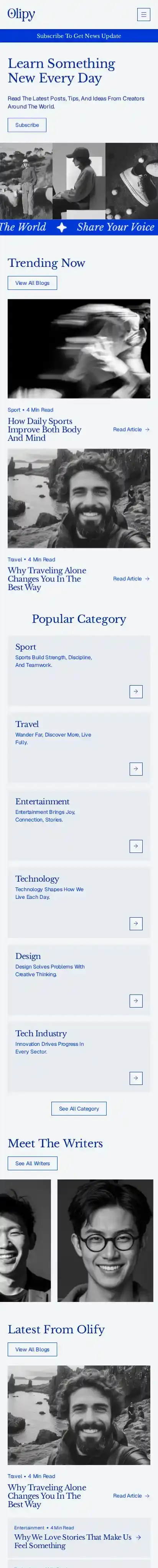 Olipy home page on mobile
