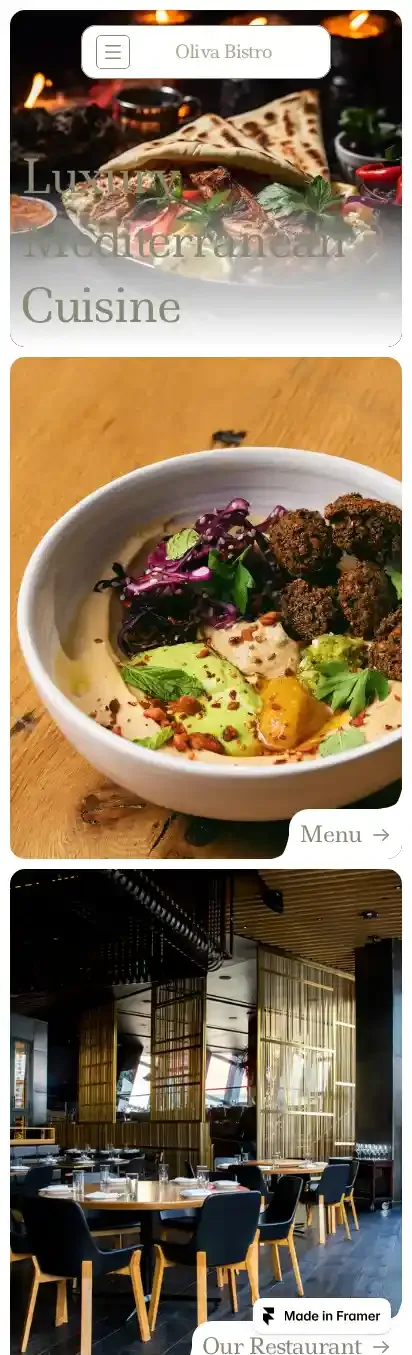 Oliva Bistro Remix home page on mobile