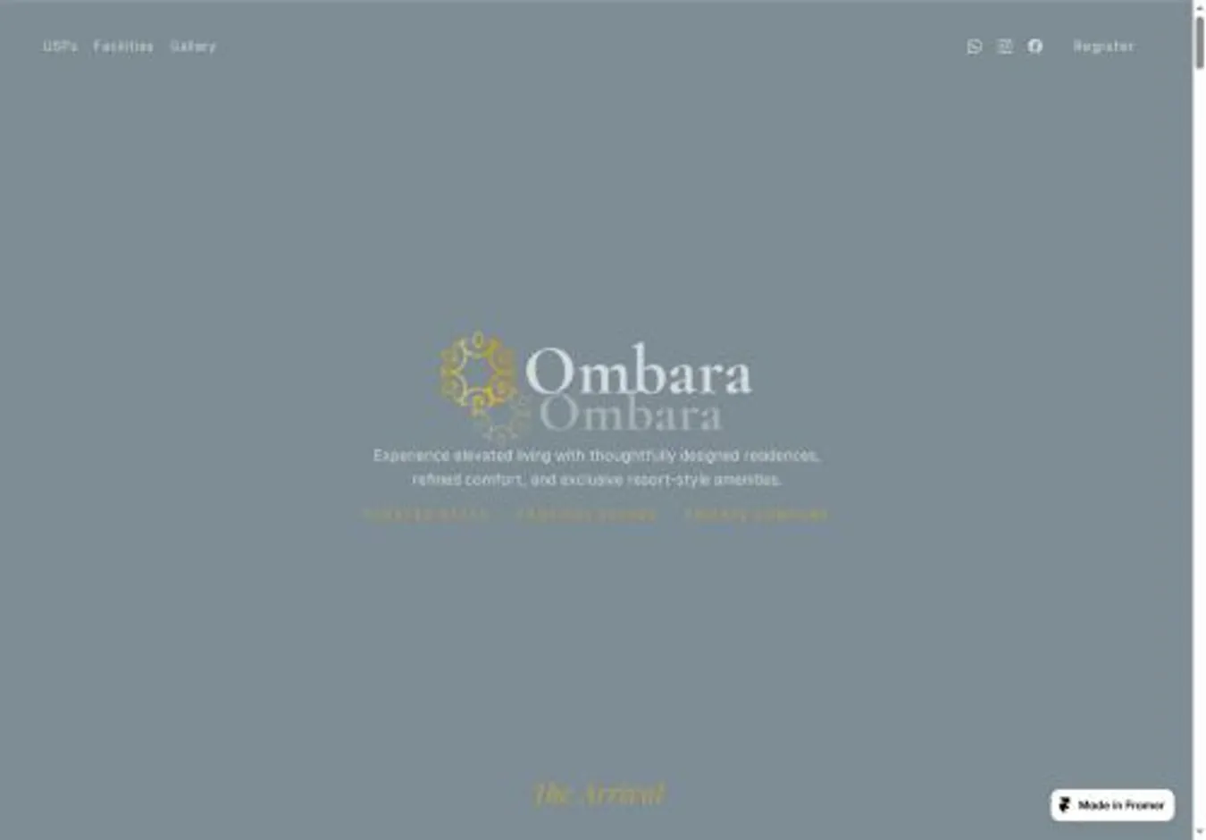 Ombara Luxury Hotel home page on desktop