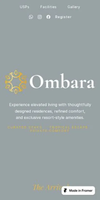 Ombara Luxury Hotel home page on mobile