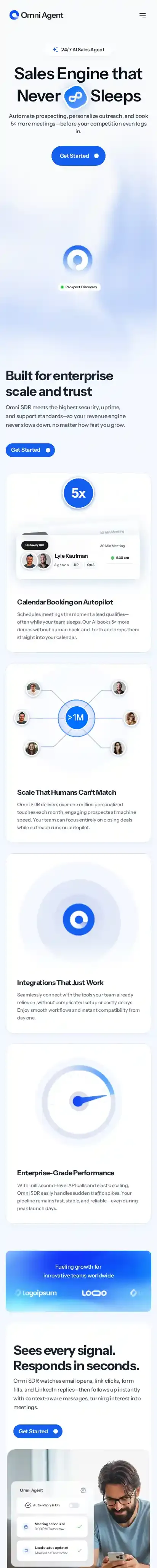 Omni Agent home page on mobile
