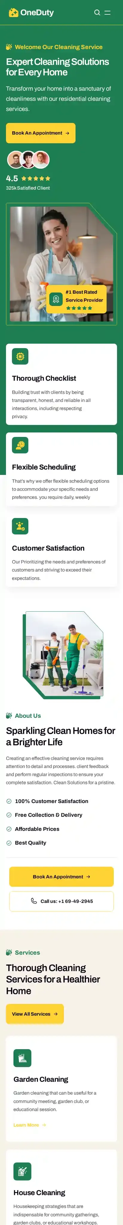 OnDuty home page on mobile