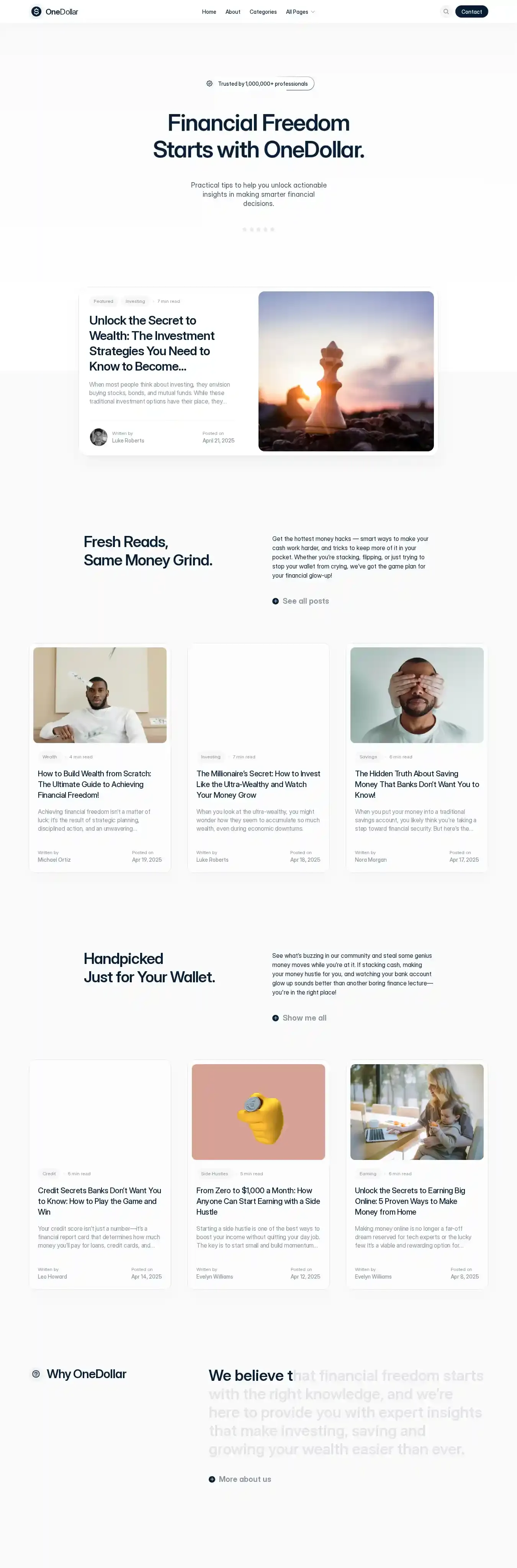 OneDollar home page on desktop