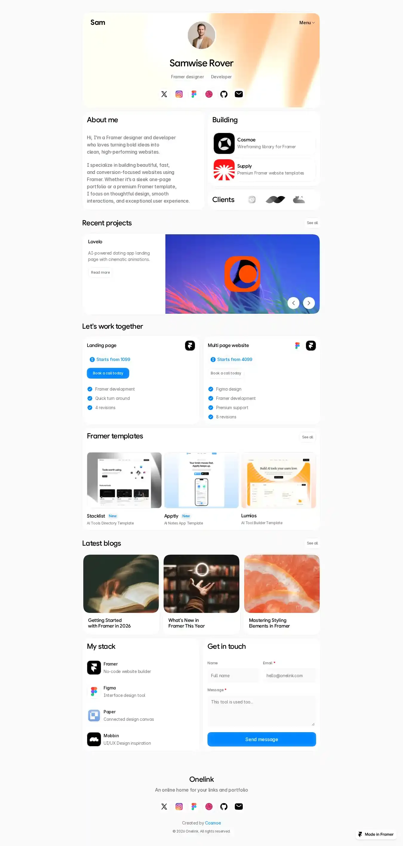 Onelink home page on desktop