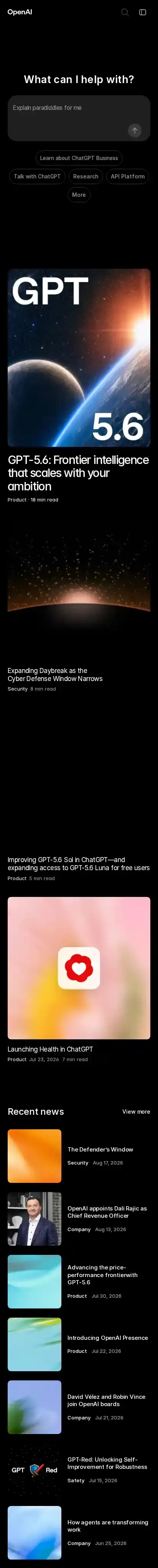 OpenAI Reimagined home page on mobile
