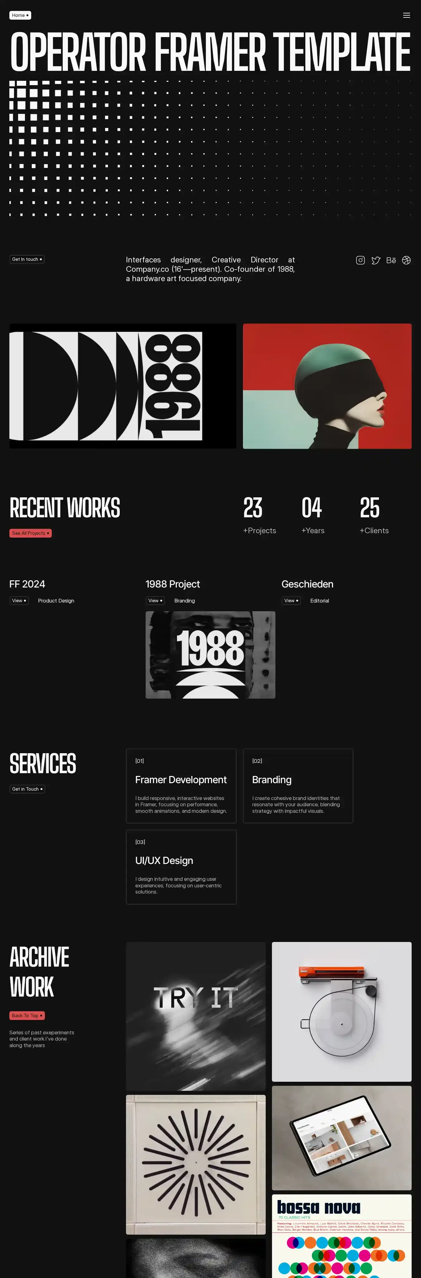 Operator-01 home page on desktop