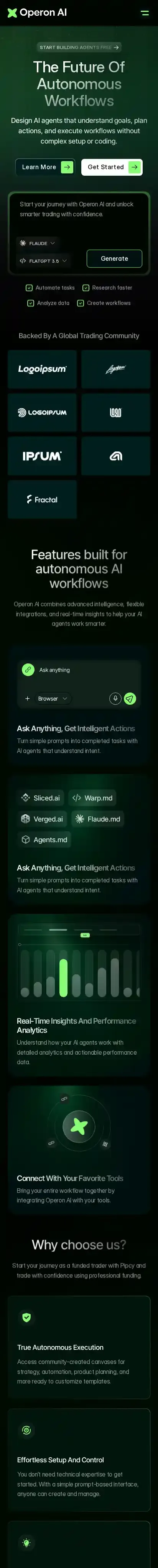 OperonAI home page on mobile