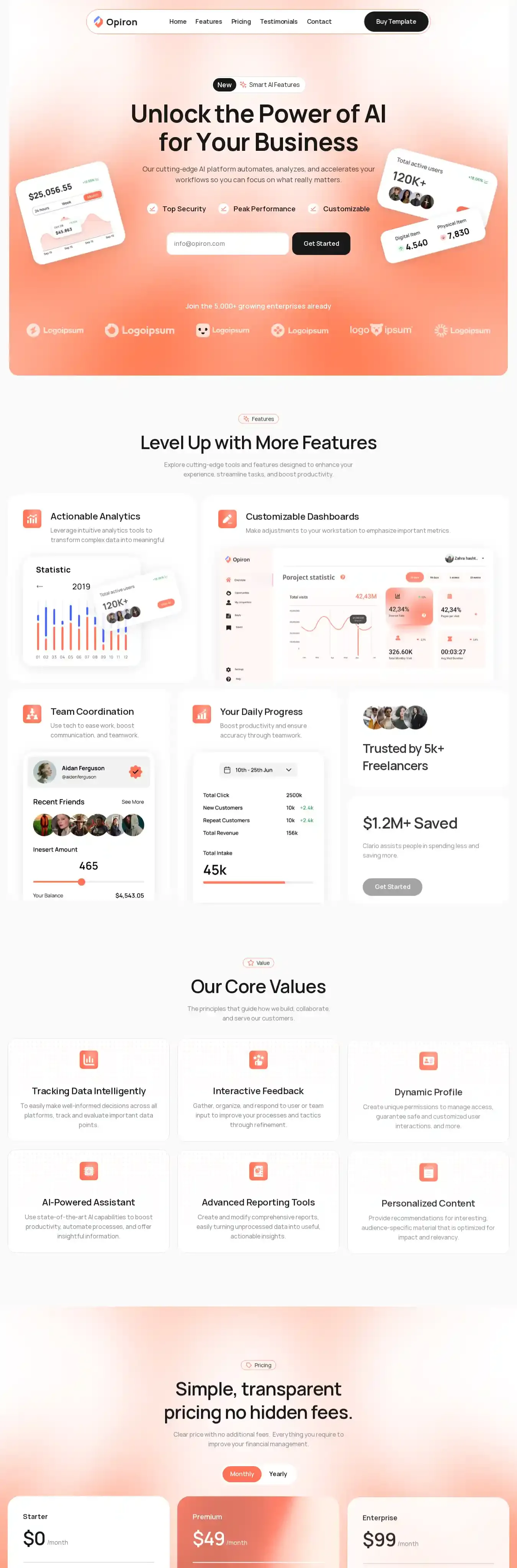 Opiron Pro home page on desktop