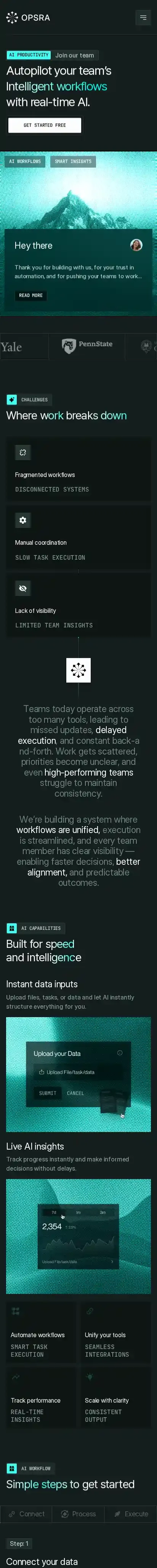 Opsra home page on mobile