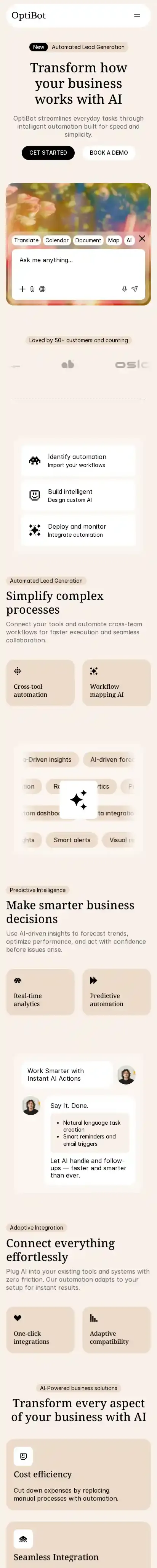 OptiBot home page on mobile