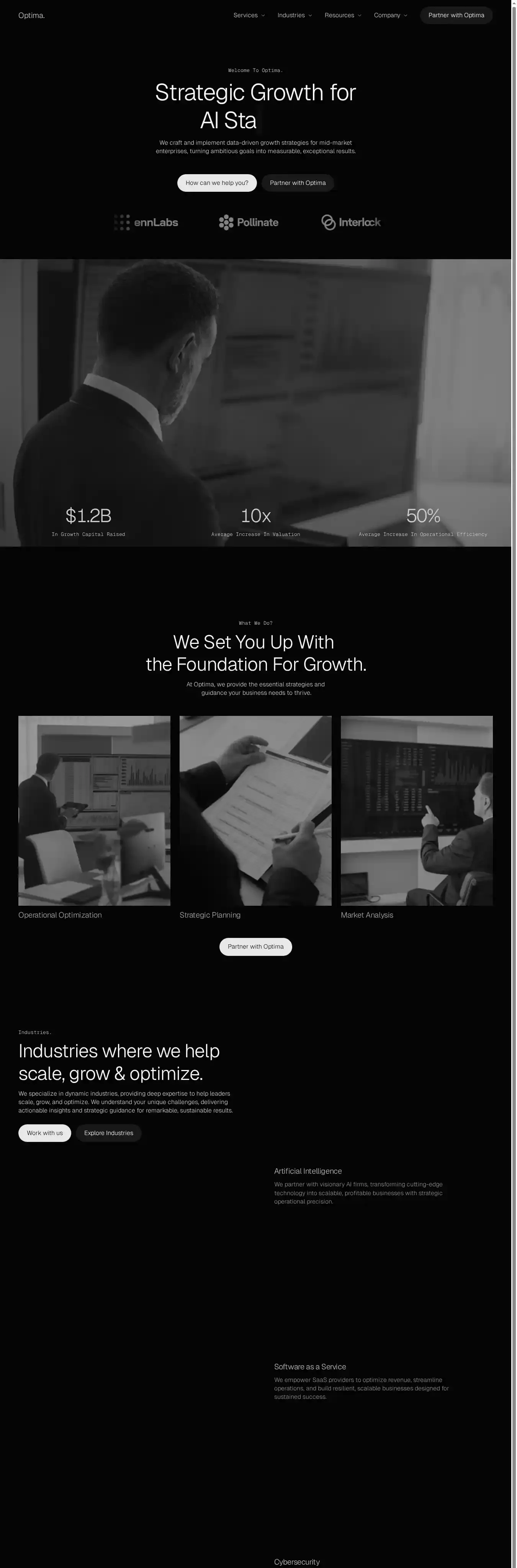 Optima Advisory home page on desktop