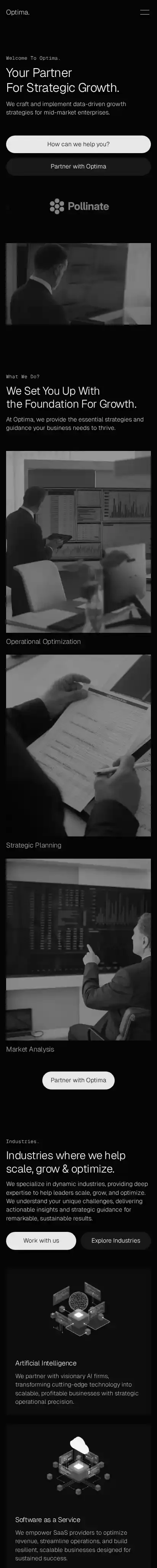 Optima Advisory home page on mobile