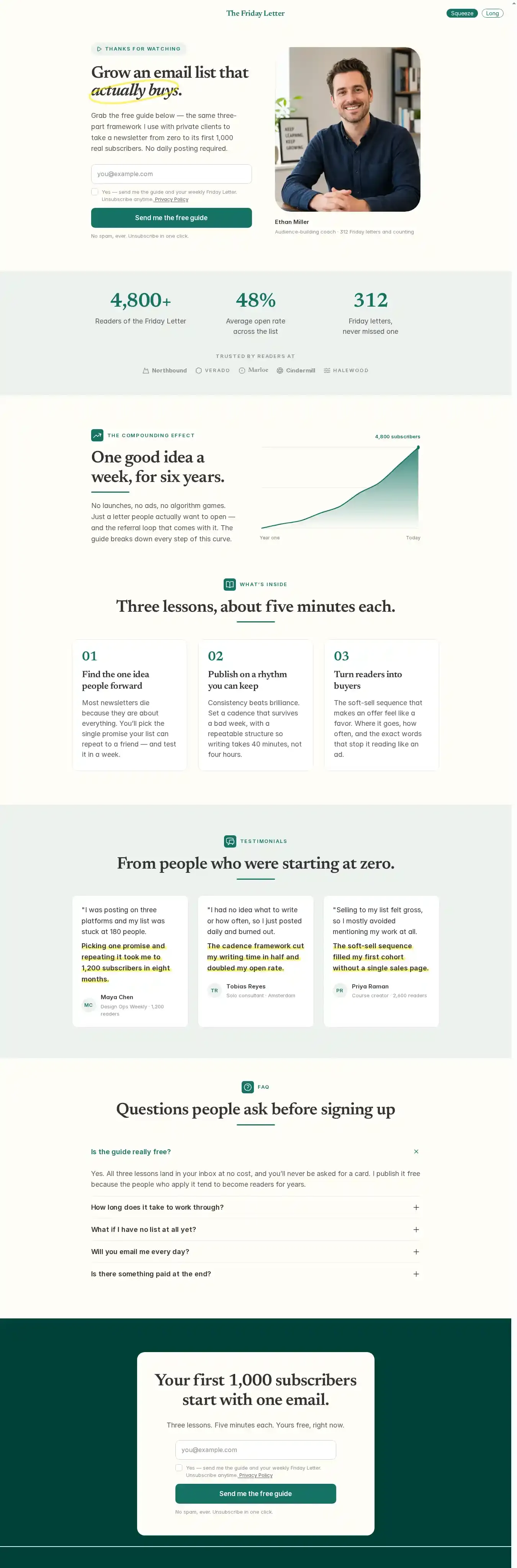 Optinletter home page on desktop